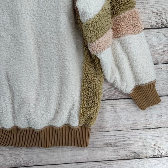 Free People Selma Cardi Colorblock Sherpa Cardigan Sweater Womens L White Brown - Picture 14 of 14